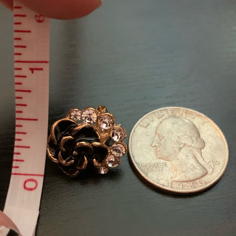 Black & Gold Roses Clear Crystal Fringe Earrings - Picture 9 of 10